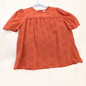Women's Eyelet Blouse - Rust